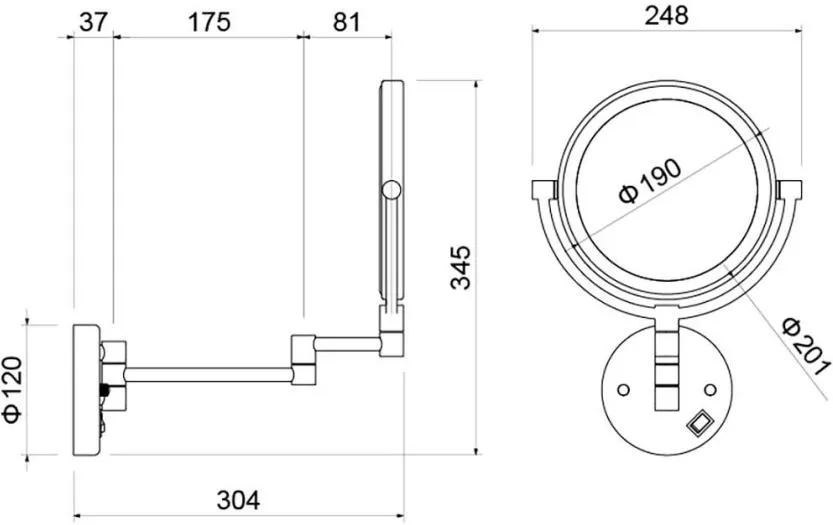 AQ4915CR зеркало косметическое настенное с подсветкой 5х