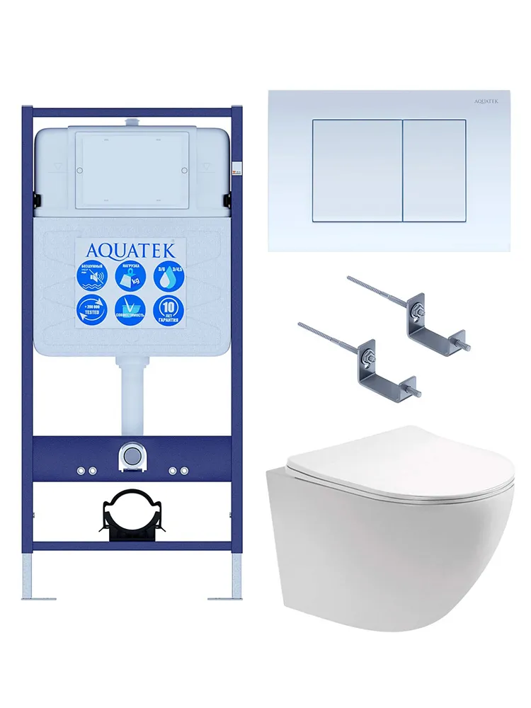 SET AQUATEK ЕВРОПА cm-009 4в1 (рама AQUATEK Standard INS-0000012+крепеж KKI-0000002+клавиша KDI-0000009+унитаз ЕВРОПА AQ1900-00 с тонким сиденьем sc)