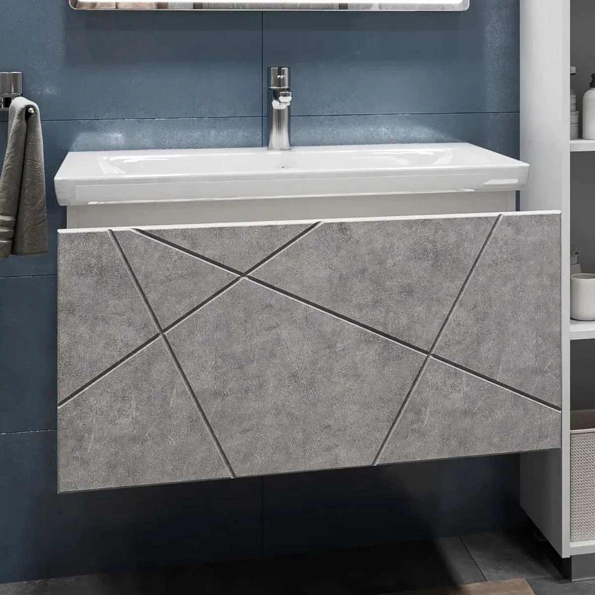 Тумба с раковиной подвесная VIGO Geometry 035 бетон, 80 см