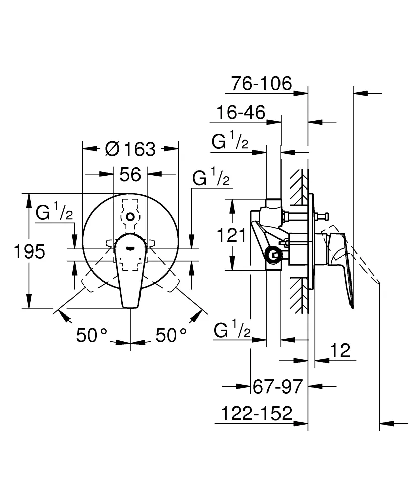 1000190 Набор GROHE Tempesta: верх душ 250 с душ кроншт 380 мм (26668000), смесит BauEdge (29079001), набор с руч душем, излив для ванны 170 мм, хром