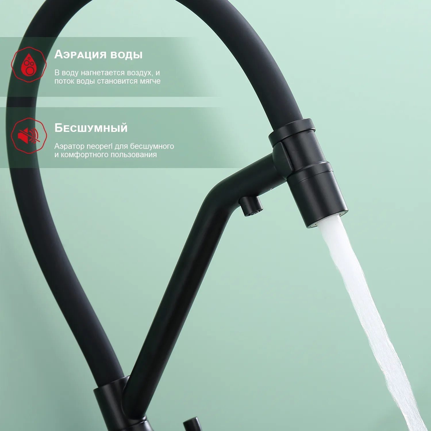 Смеситель Raglo для кухни со съемным гибким изливом, с магнитным фиксатором излива, с подключением фильтра питьевой воды (R81.62.06)