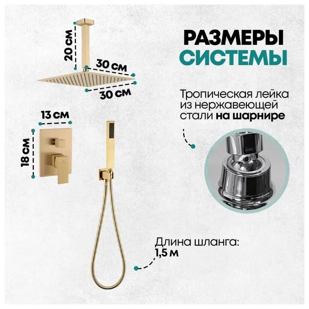 Душевая система встраиваемая (без излива) Grocenberg GB5089MG-4, матовое золото