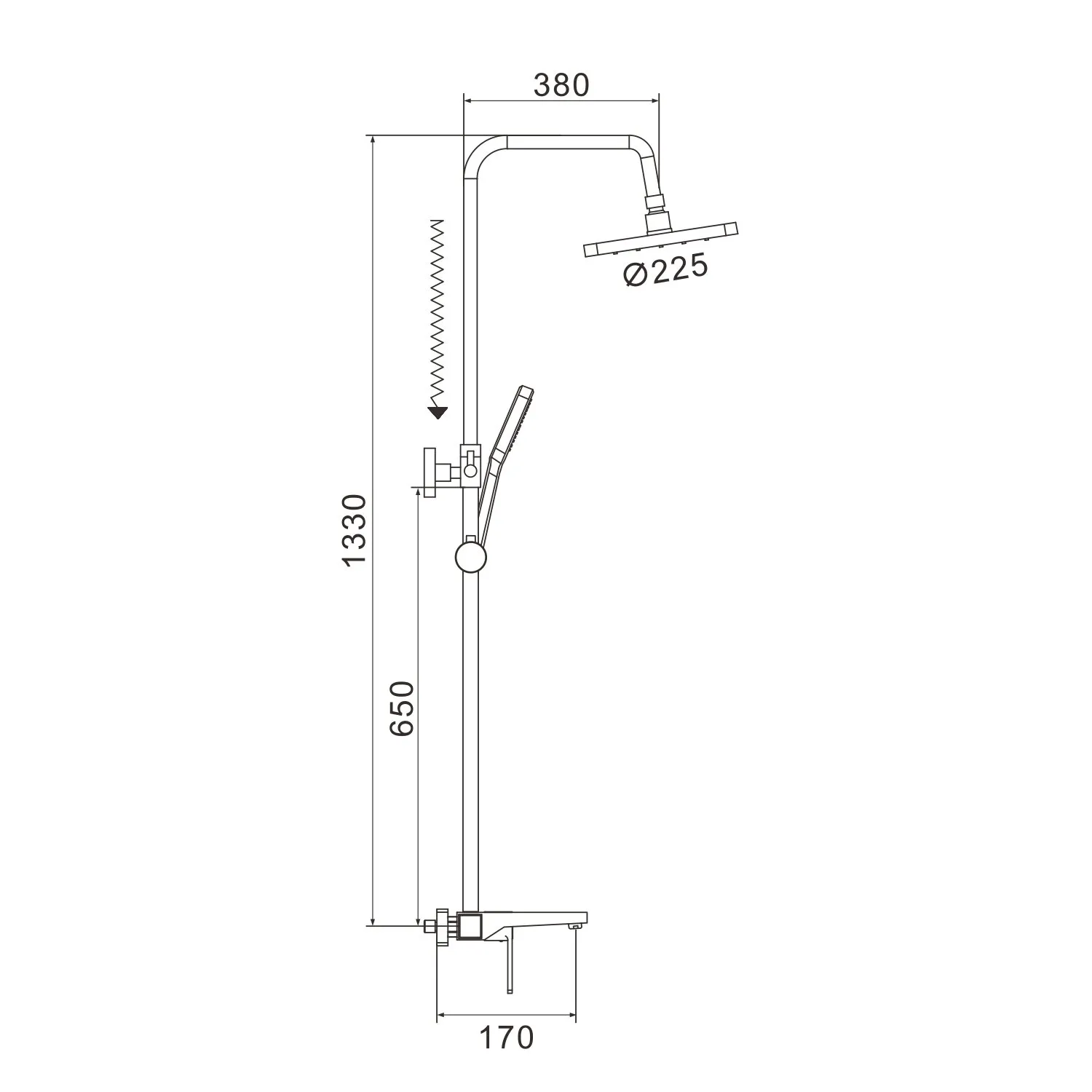 Душевая система Shevanik S9736T, оружейная сталь
