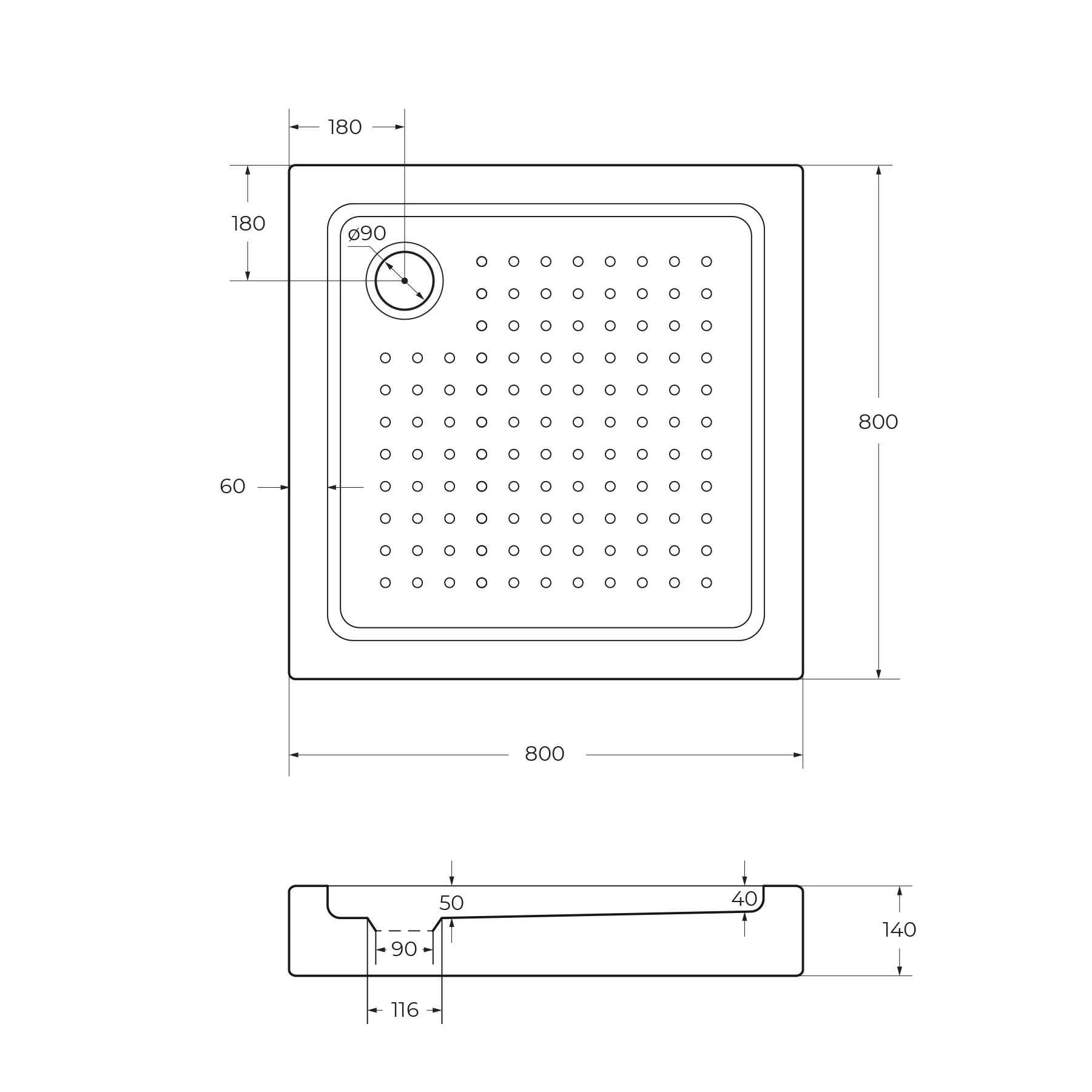 Акриловый поддон Cezares 800х800 мм, белый (TRAY-A-A-80-15-W)