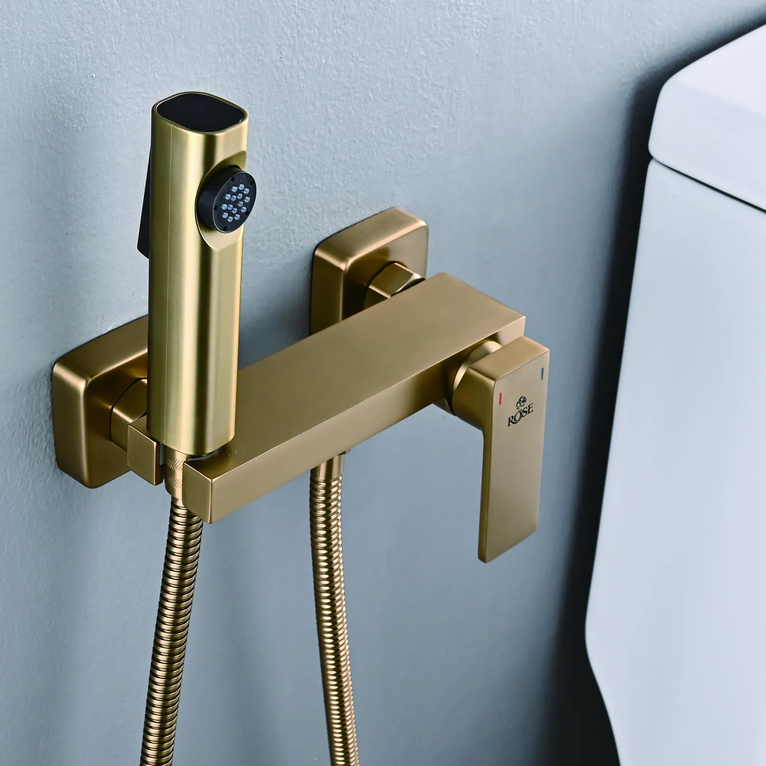Гигиенический душ со смесителем Rose R1805G-1, золотой сатин