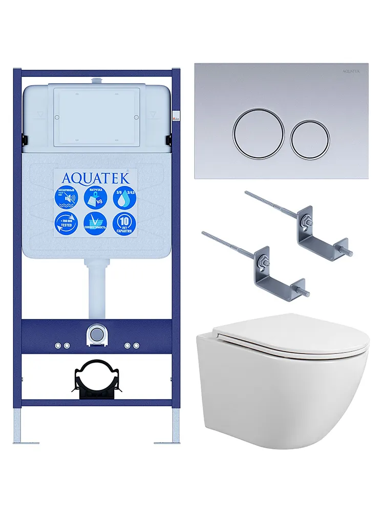 SET AQUATEK ЕВРОПА T KDI19 (рама AQUATEK Standard INS-0000012 с клавишей KDI-0000019 и крепежом KKI-0000002+унитаз AQ1900T-00 с тонким сиденьем sc)