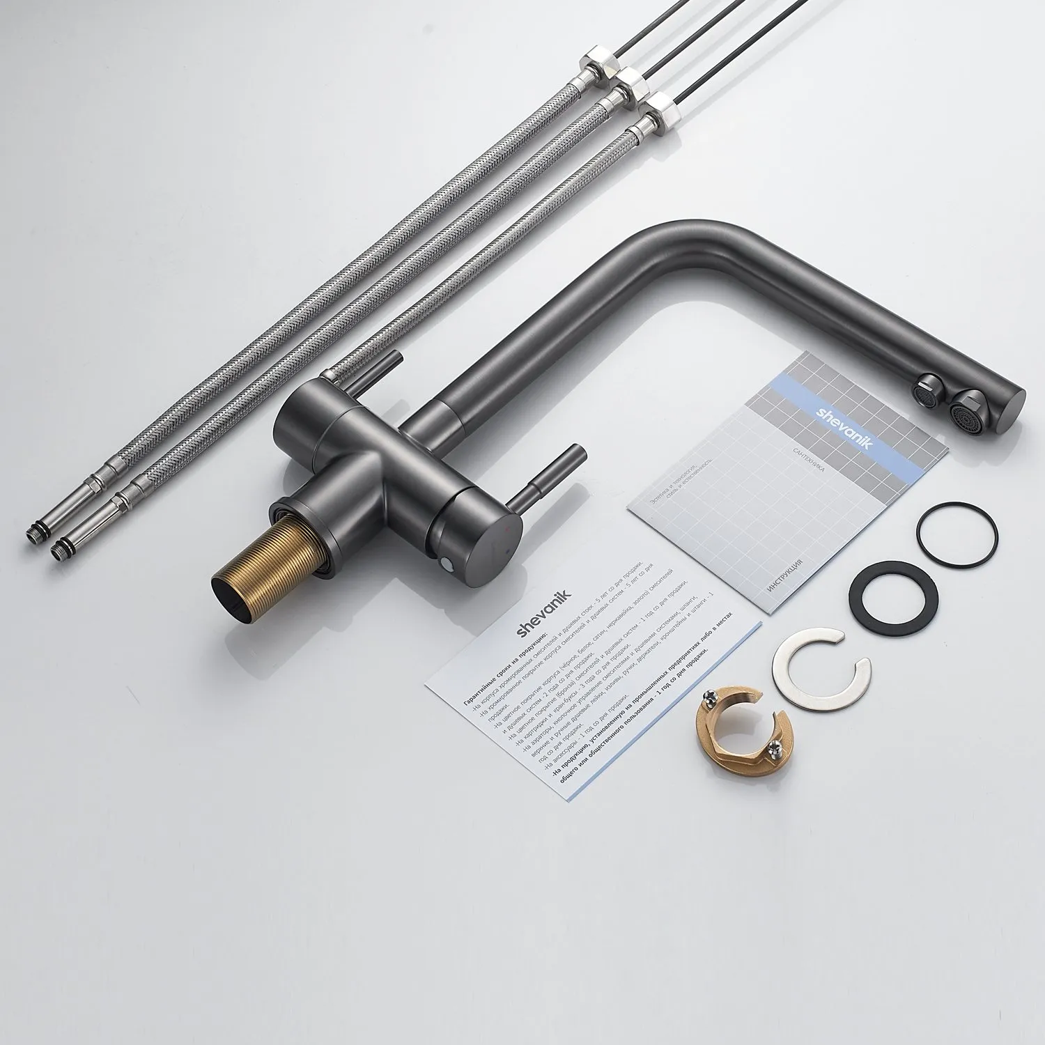 Смеситель для кухни с подключением фильтра Shevanik S468T, оружейная сталь