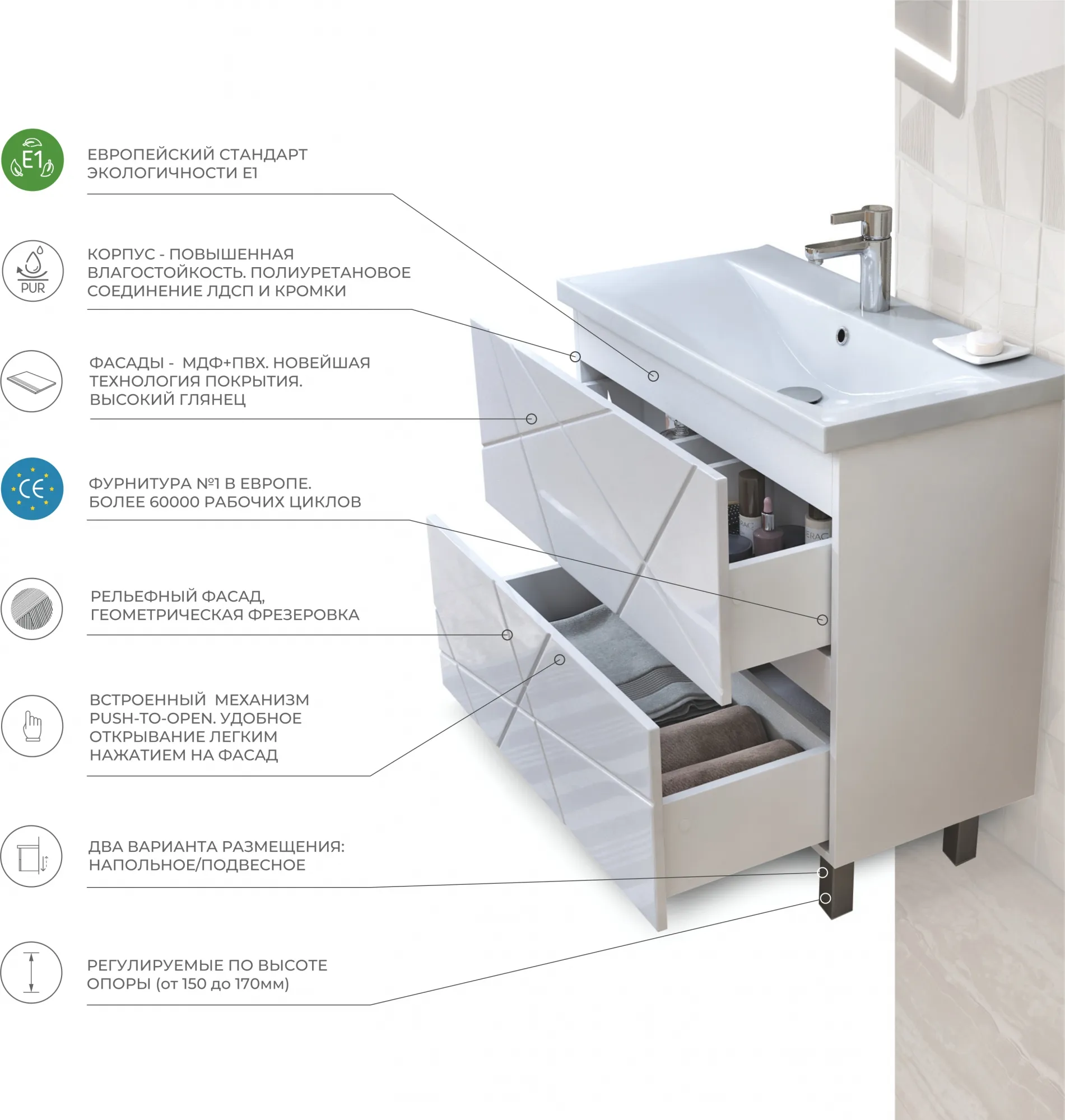 Тумба с раковиной напольная VIGO Geometry tn.bsf.GEO.FOS.60.2Y, 60 см