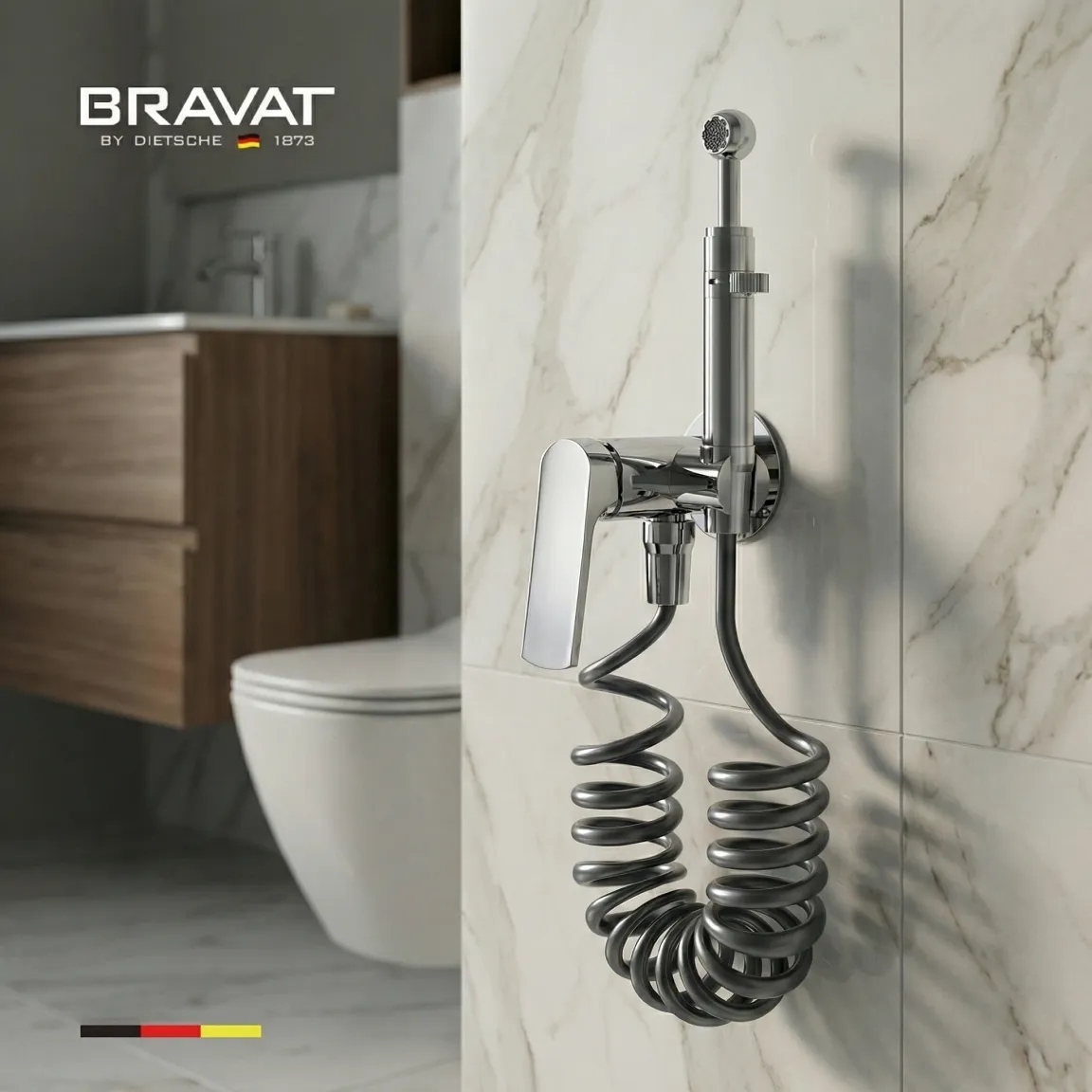 Гигиенический душ со смесителем с пружинным шлангом BRAVAT (D9193CP-SW)