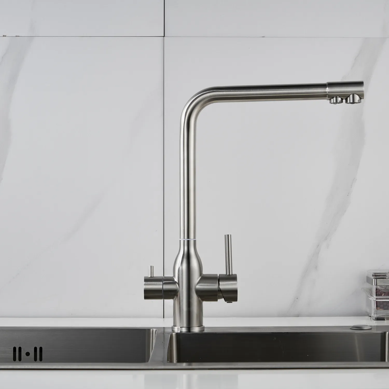 Смеситель для кухни с подключением фильтра Shevanik S248L, сатин