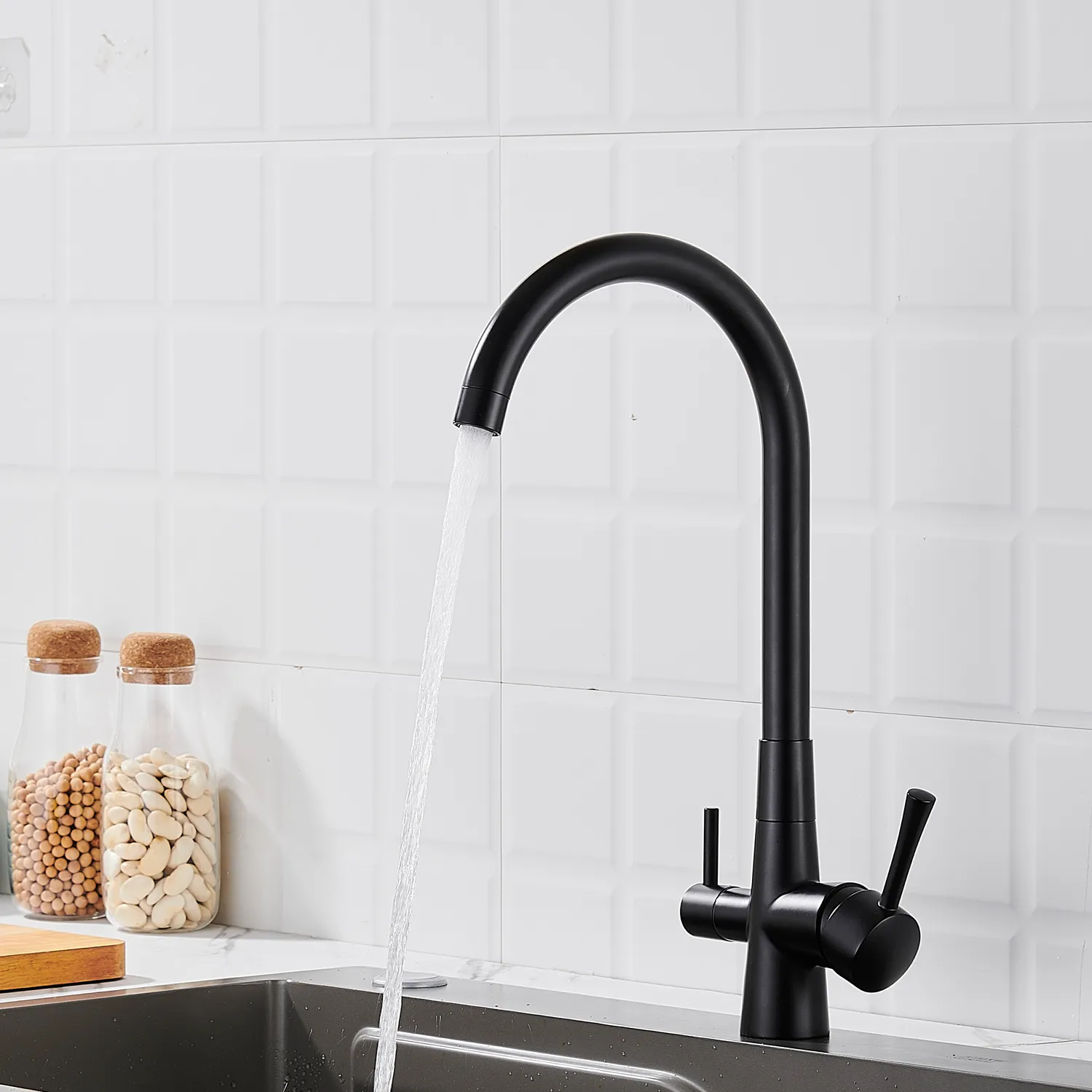 Смеситель для кухни с подключением фильтра Shevanik S428H, черный