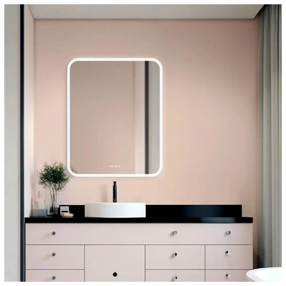 Зеркало Silver Mirrors Стив 800х1000 - 3 вертикальный (двойной подогрев, часы, сенсорный выключатель)