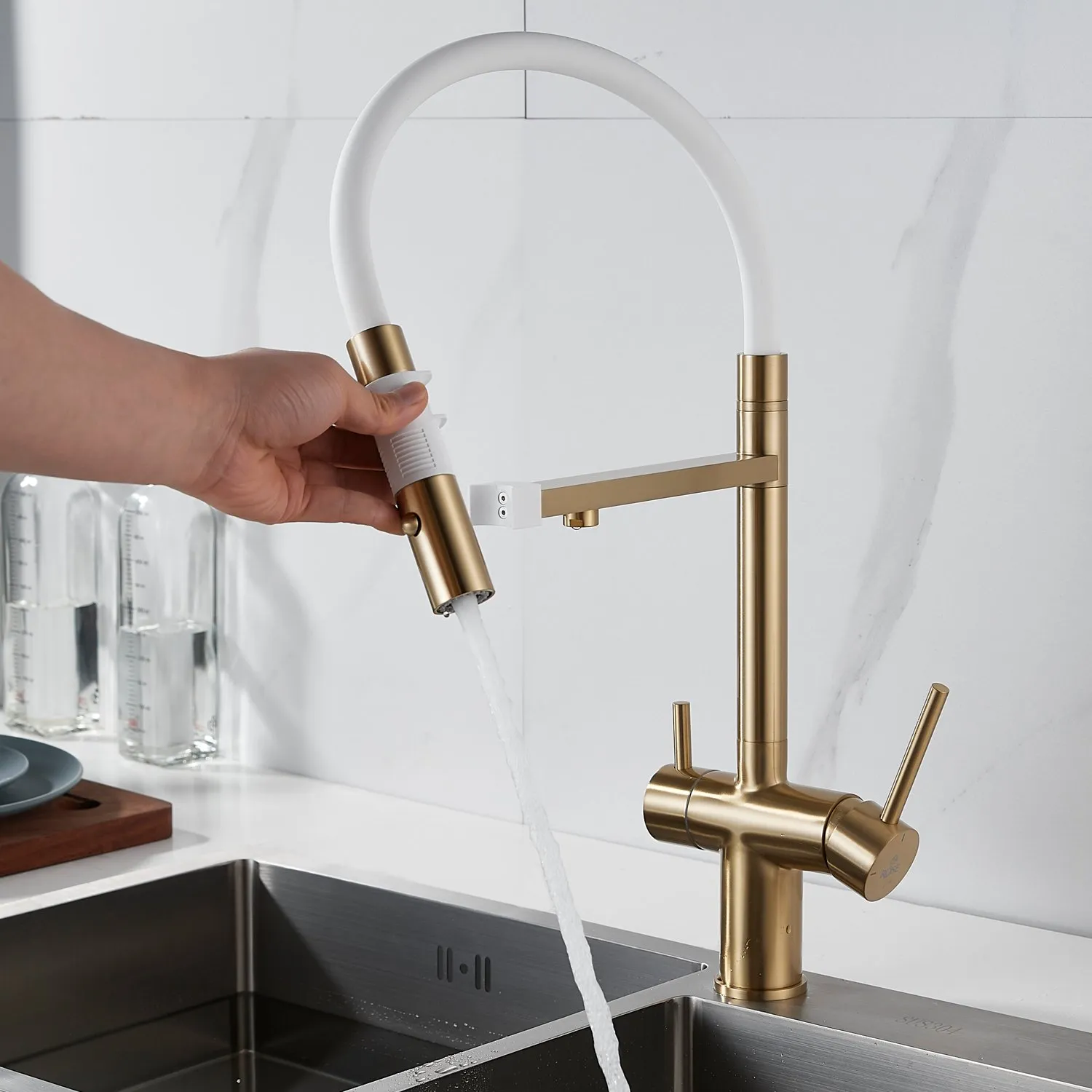 Смеситель для кухни Rose R958G, золотой сатин