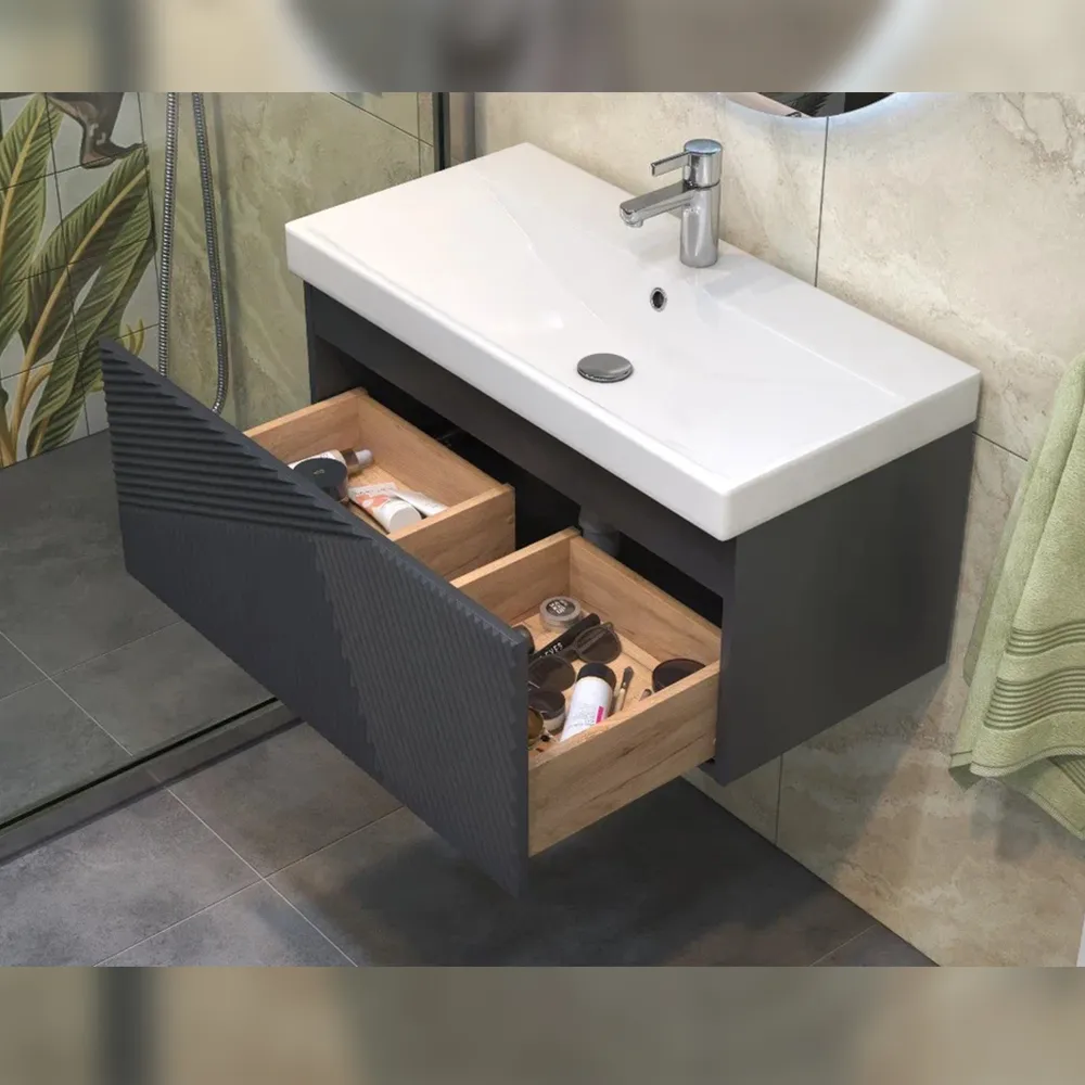 Тумба с раковиной подвесная Velvex Edge tp.EDG.9696.80.1Y графит, 80 см