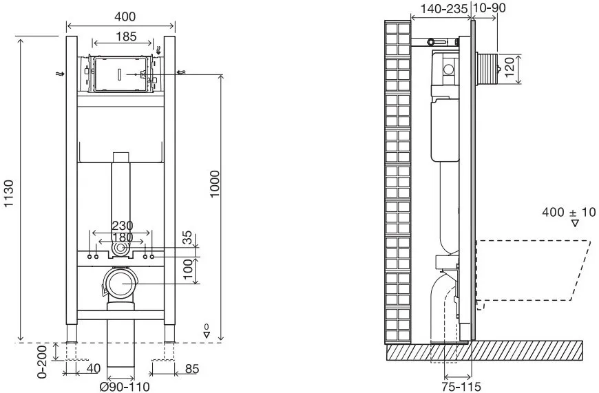 Инсталляция для подвесного унитаза Jacob Delafon на 3/6L 400 мм (E33131RU-NF)