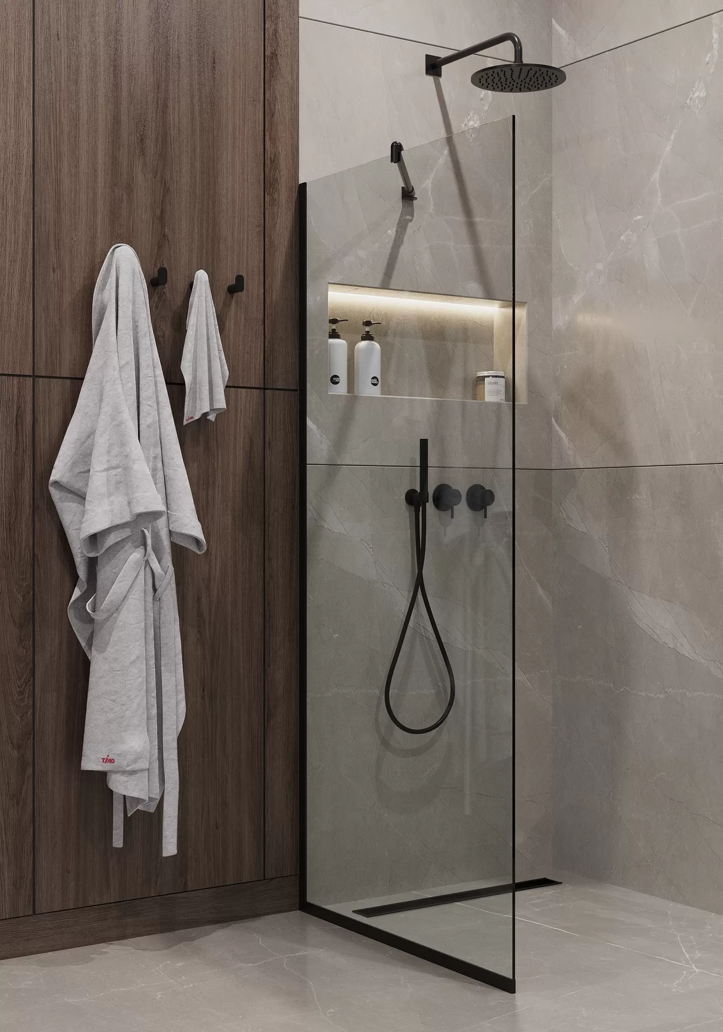 Душевая перегородка Timo TP-890/03C-8 в узком  профиле 1950*890, стекло прозрачное 8 мм  (T07)