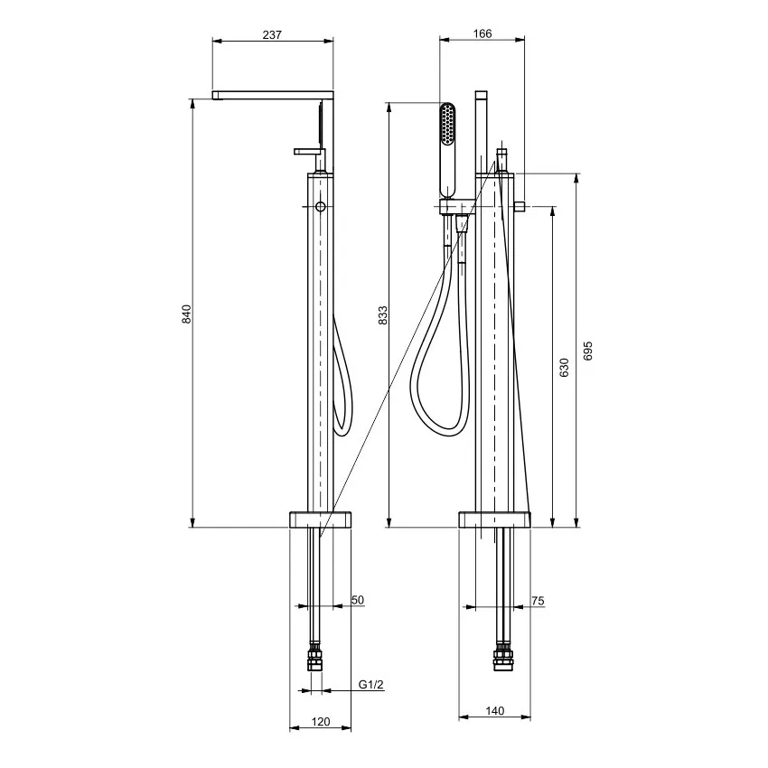 Смеситель для ванны напольный Webert Living LV851101015, хром