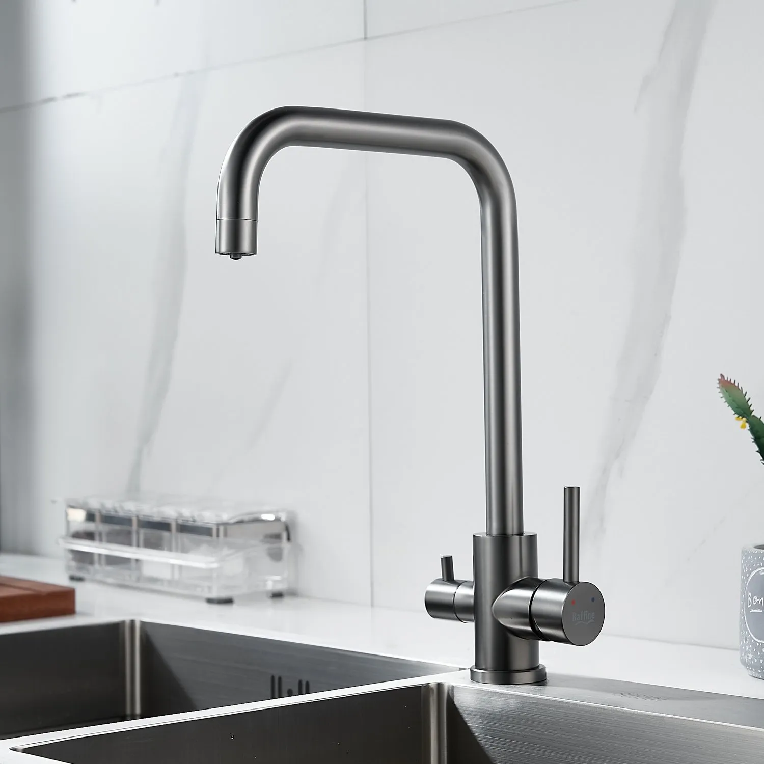 Смеситель для кухни с подключением фильтра воды Raffine F118T, оружейная сталь