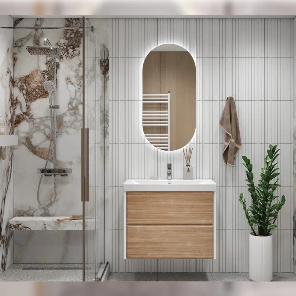 Тумба с раковиной подвесная Velvex Gesso tp.GES.9696.80.2Y белый матовый/дуб сонома, 80 см