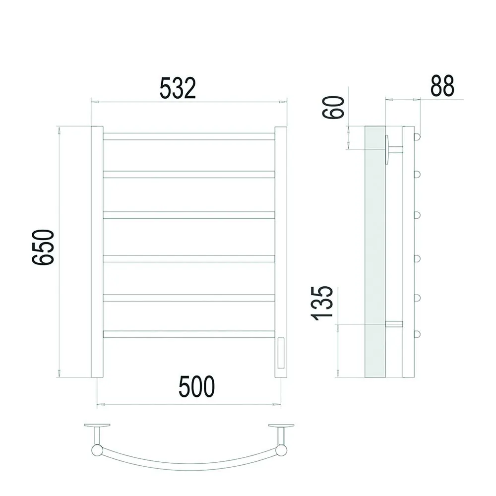 Полотенцесушитель электрический Terminus Классик П6 50х65 quick touch, сатин