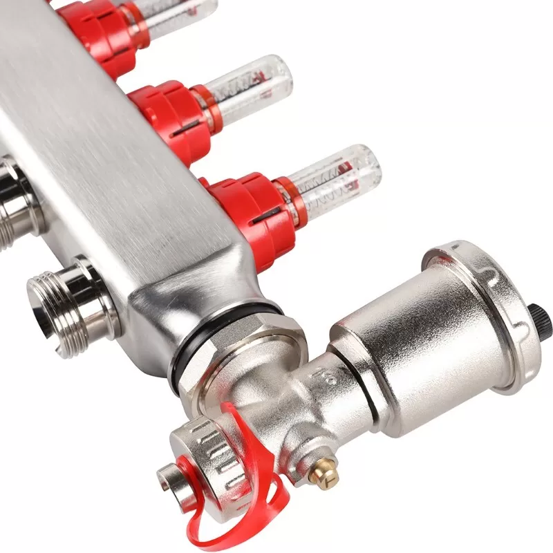 Коллектор Rommer 1"x3/4" на 10 контуров с расходомерами в сборе (нерж. сталь) (RMS-1210-000010)