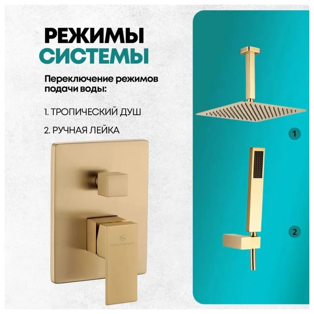 Душевая система встраиваемая (без излива) Grocenberg GB5089MG-4, матовое золото