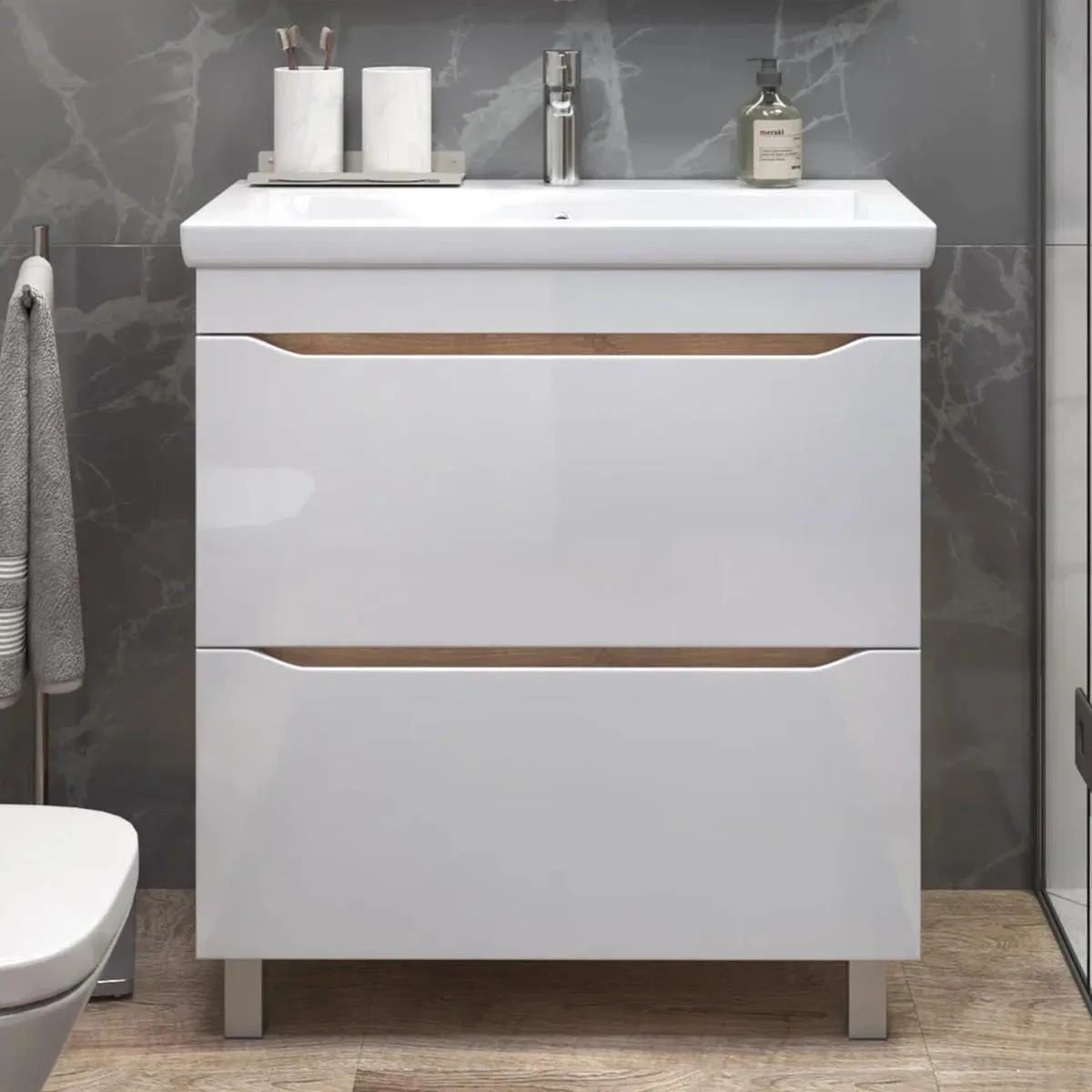 Тумба с раковиной напольная VIGO Grani 203 дуб золотой, 80 см