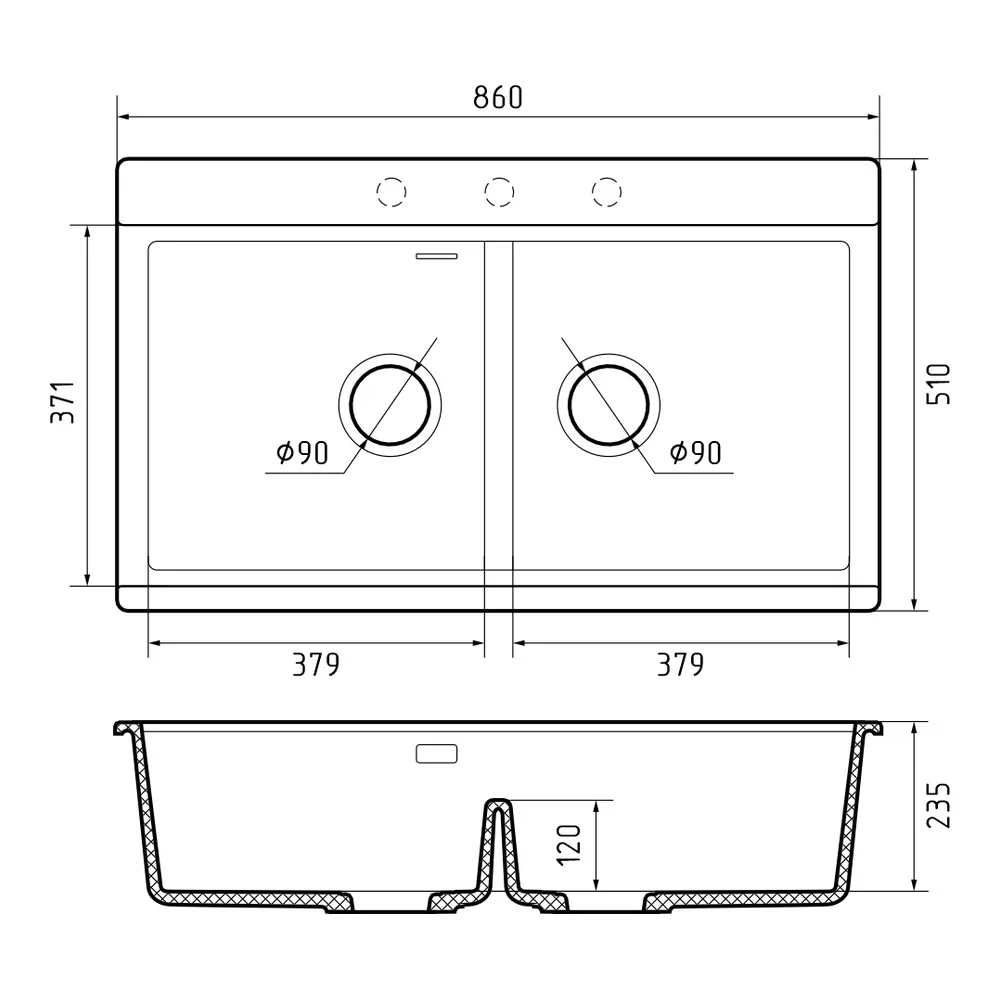 Кухонная мойка Rivelato FONDE FN-8638-2, черный