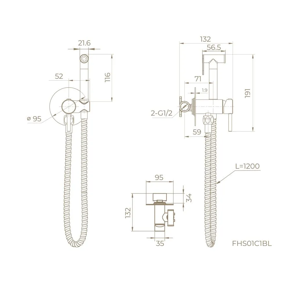 Гигиенический душ со смесителем встраиваемый Knotlor FHS01C1BL, черный
