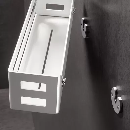 24954510000 UNIVERSALARTIKEL Корзинка для мыла, настенный монтаж, съёмная, со скрытым креплением, со сливными прорезями, белый (RAL 9010)