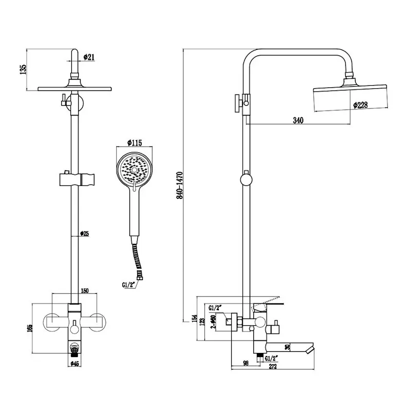 Душевая система Esko Orlando Black ST260OLB, черный