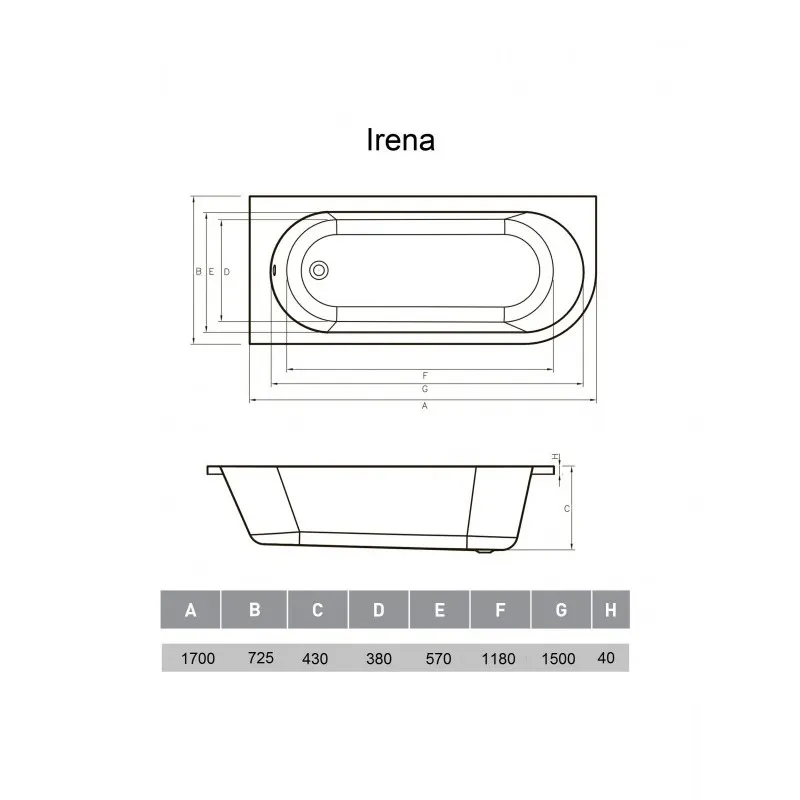 Ванна акриловая левосторонняя Vayer Irena Гл000026131, 170х72