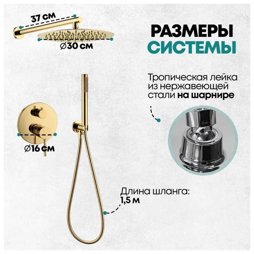 Душевая система встраиваемая (без излива) Grocenberg GB5099GO-3, золото