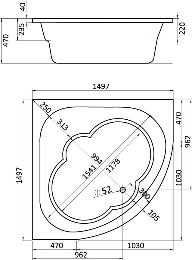 Ванна акриловая Santek Канны 150х150 1.WH11.1.983