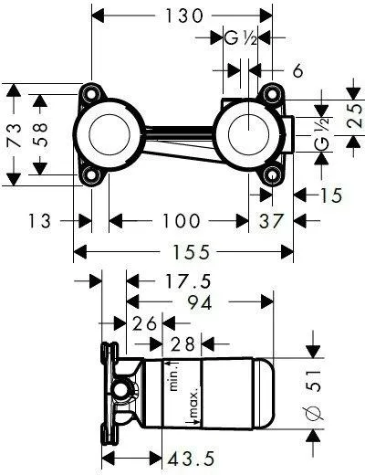 72568000S Set HG Rebris E смеситель для раковины из стены 2 отв. (72568000+13622180)