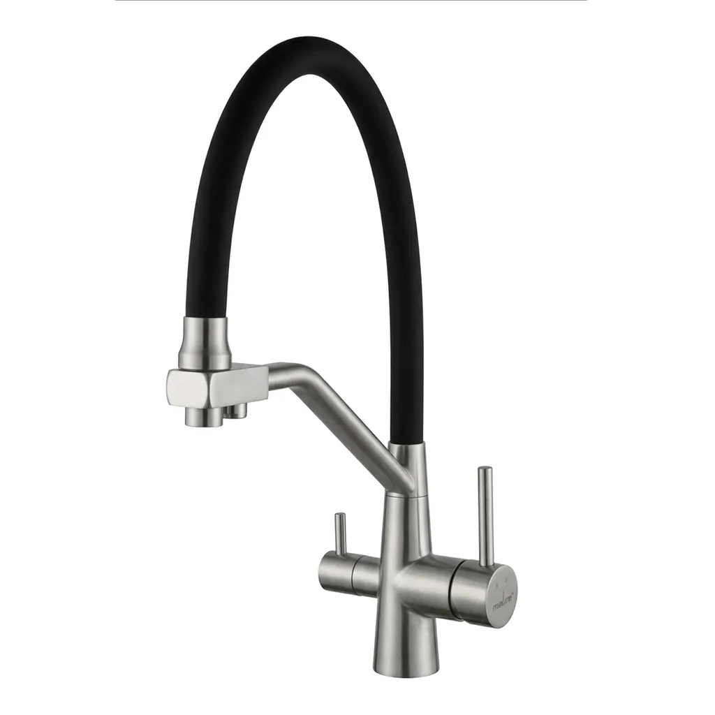 Смеситель для кухни 35k MIXLINE МЛНС-0404 (MLSS-0404) черный гиб.излив,подкл.к фильтру,п/гайку САТИН (558432)