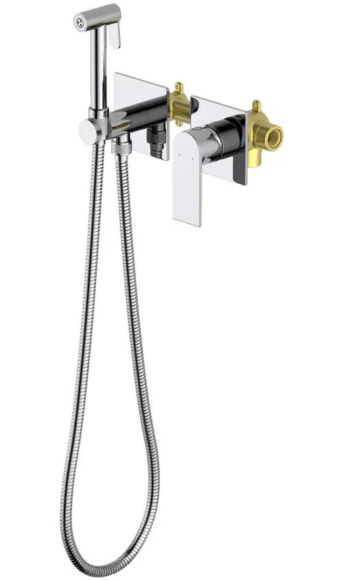 Комплект для гигиенического душа встроенный 2 отв. (смеситель + гигиеническая лейка + шланг) AQUATEK ЛИРА, хром AQ1420CR