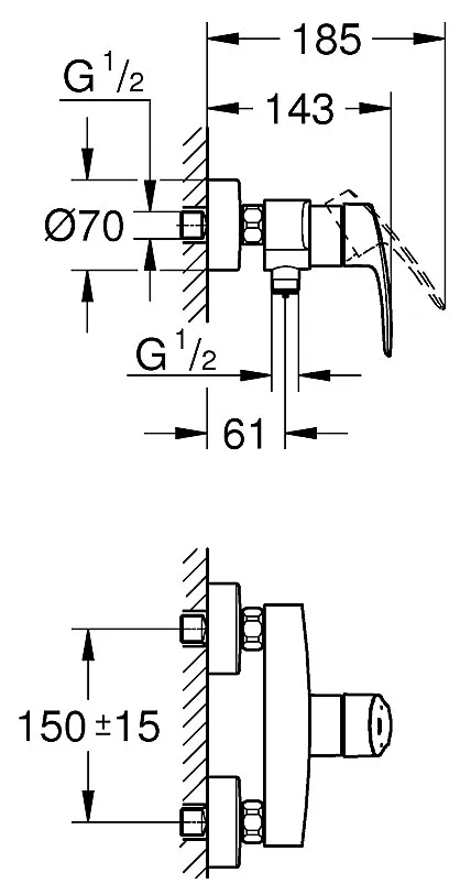 Смеситель для душа GROHE Eurosmart с подключением шланга, хром (арт. 33555003)