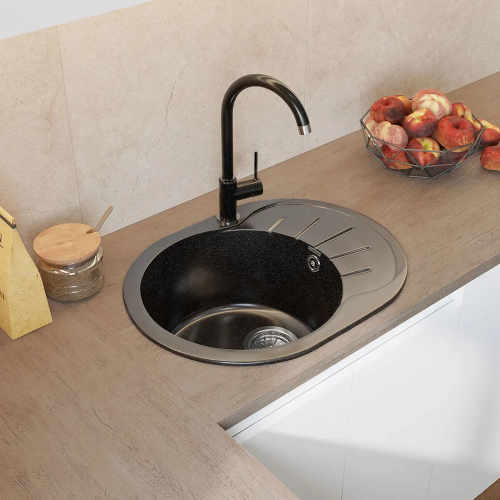 Смеситель для кухни GranFest 3650, черный