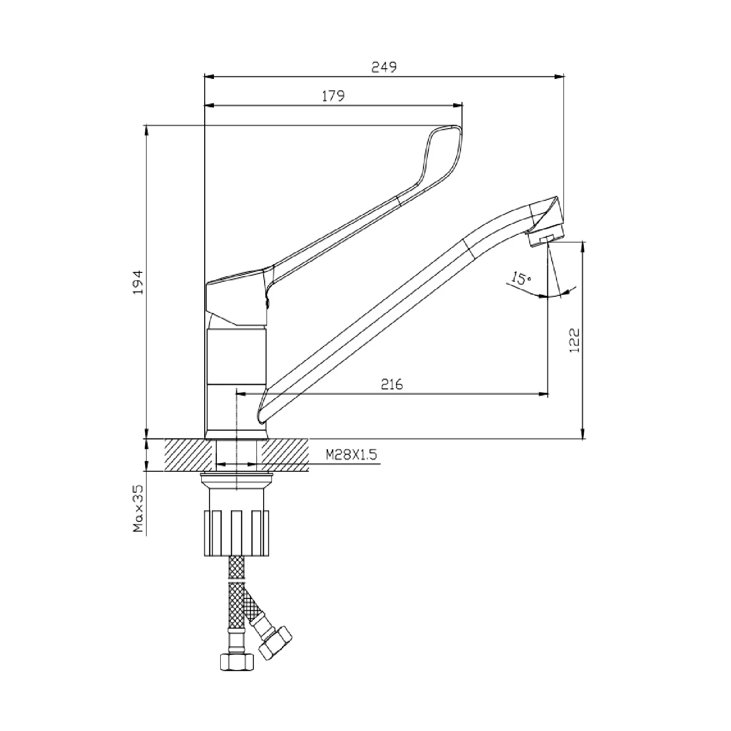 Смеситель для раковины с хирургической ручкой  Splenka S08.42, хром