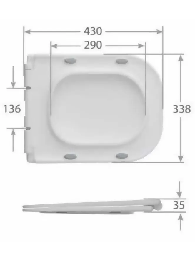 AQ4001-00 Сидение с крышкой (дюропласт) SQUARE (для AQ4411, AQ4421, AQ4451), SoftClose, QuickRelease, белая