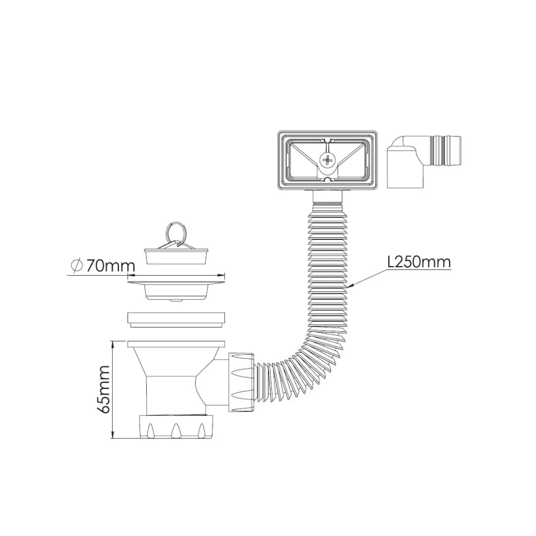 Выпуск для сифона 70мм Nova NV7004, c переливом