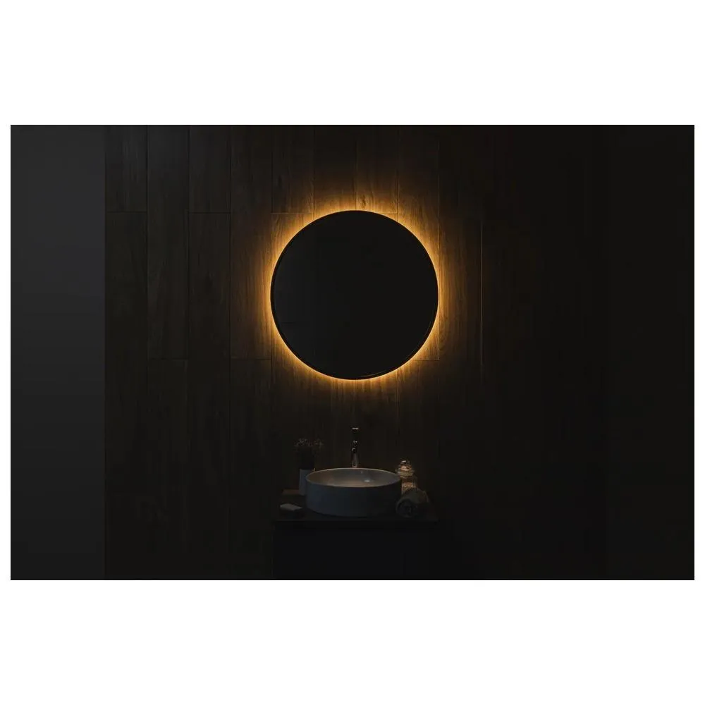Зеркало Dreja SHINE 80х80 см, метал. рама, черный, беск. сенсор,  LED-подсветка, диммер