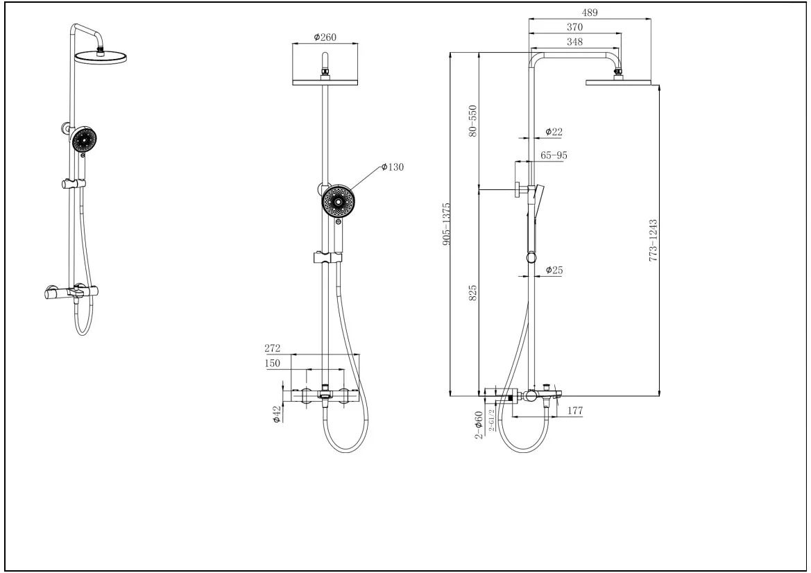 AQ2043CR термостатическая душевая система 3jet 260мм