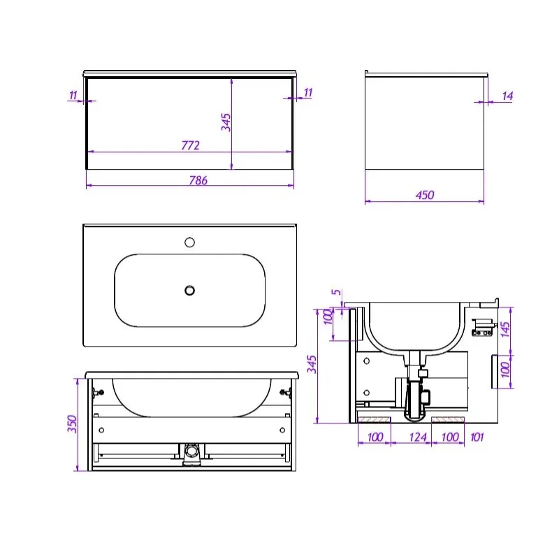 Тумба под раковину подвесная La Fenice Terra FNC-01-TER-C-80, бежевая