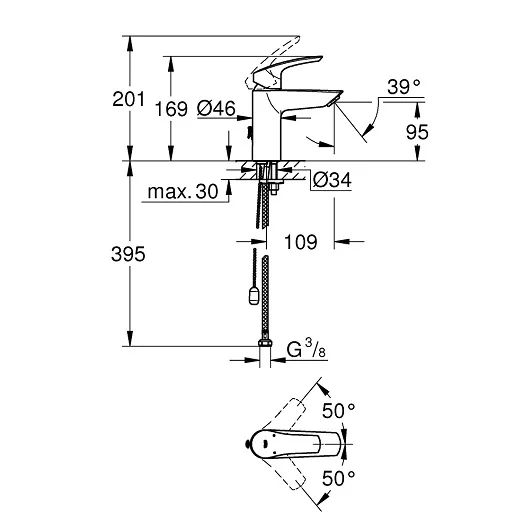 Смеситель для раковины GROHE Eurosmart корпус маленький, хром (арт. 33188003)