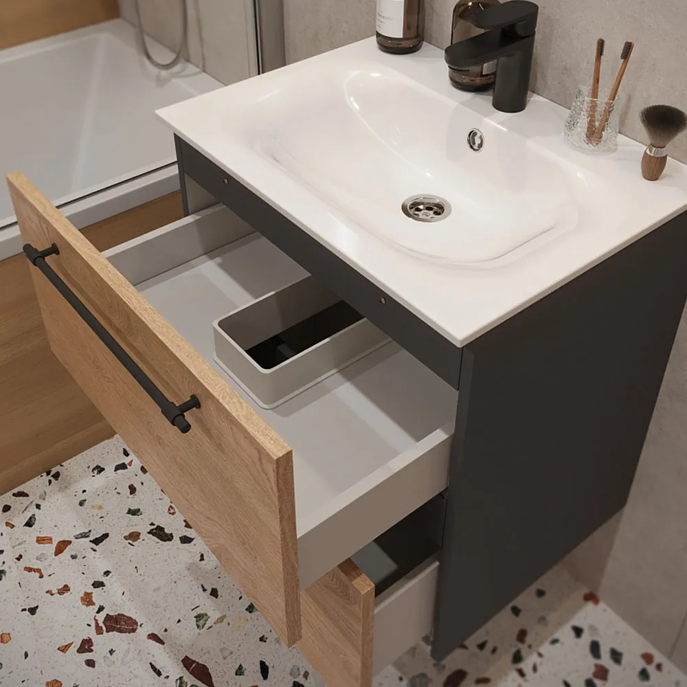 Тумба с раковиной подвесная (60см) Terminus Venta VEN10602300001O, шпон/дуб