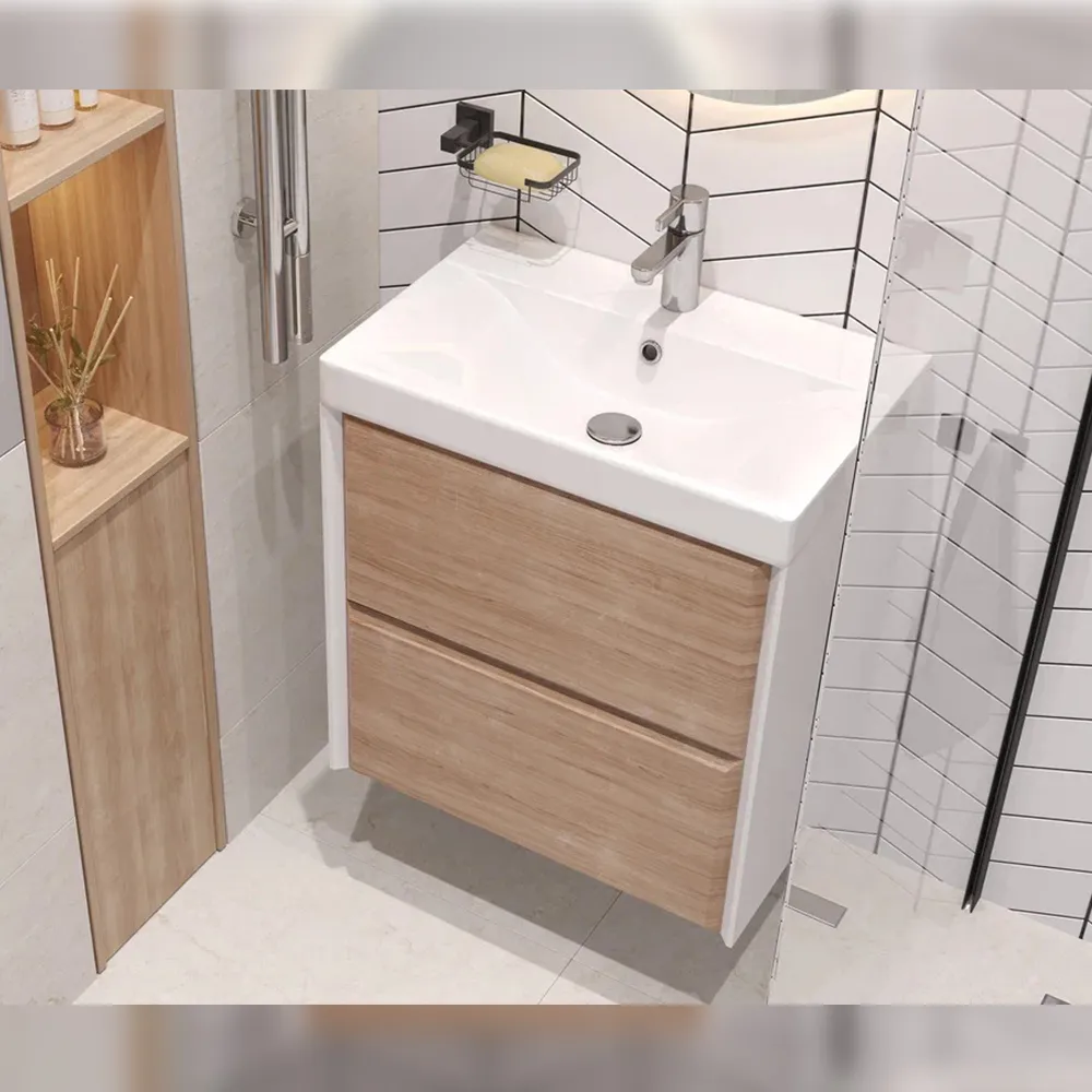 Тумба с раковиной подвесная Velvex Gesso tp.GES.9696.60.2Y белый матовый/дуб сонома, 60 см