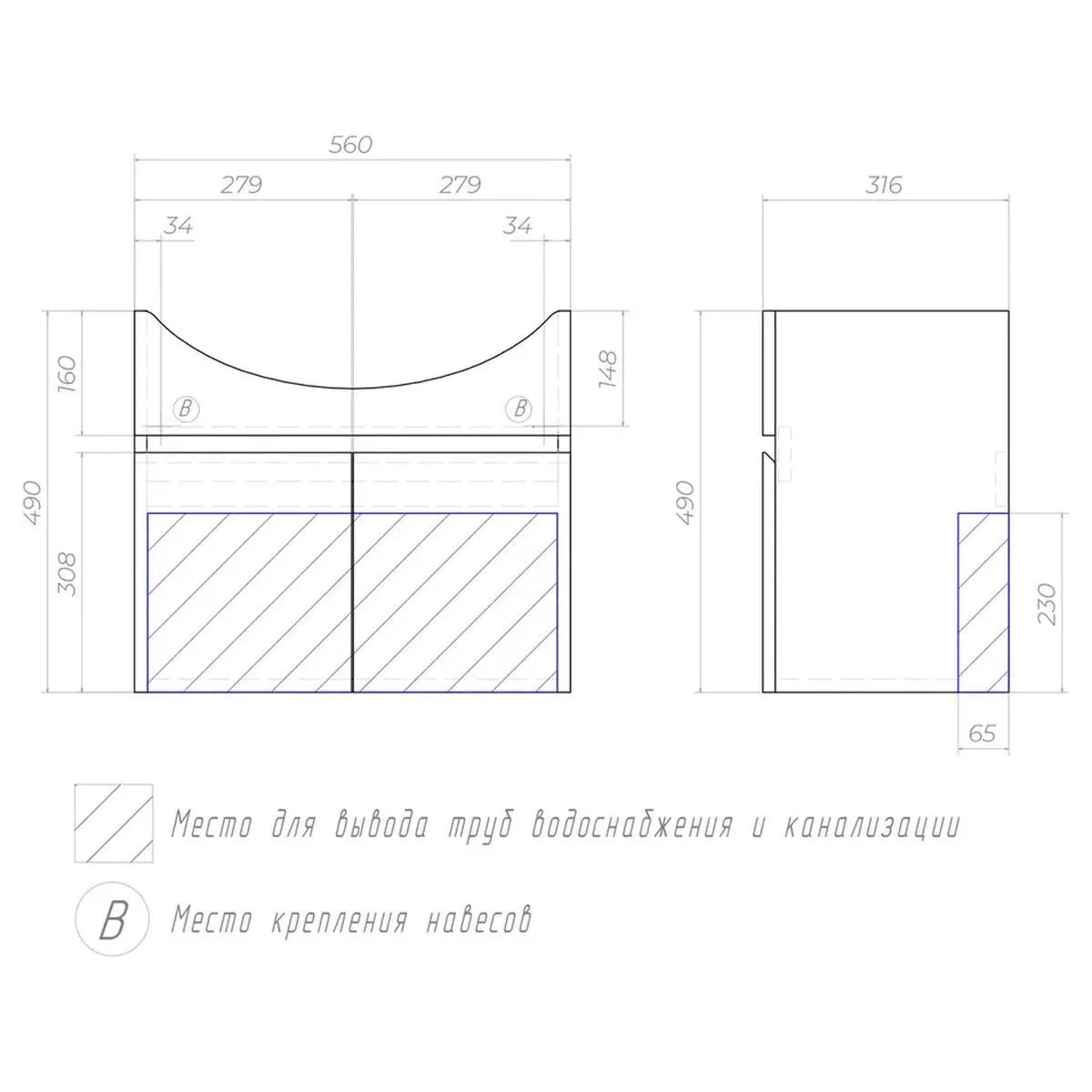 Тумба с раковиной подвесная VIGO Wing tp.WIN.BAL.60.2D дуб золотой, 60 см