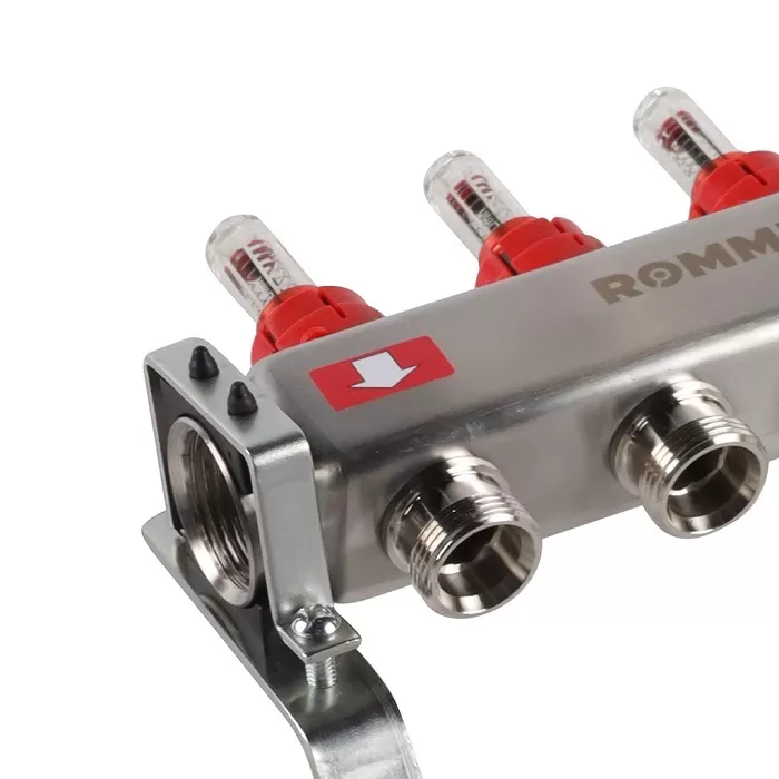 Коллектор Rommer 1"x3/4" на 3 контура с расходомерами и запорными клапанами (RMS-1201-000003)